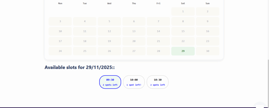 Premium Frontend – Calendar with visual slot feedback 02